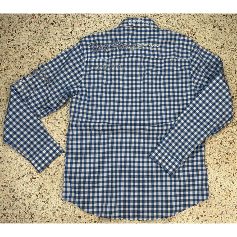 StockerPoint Men's Embroidered Check Pattern Button Up Long Sleeve Shirt Size‎ L